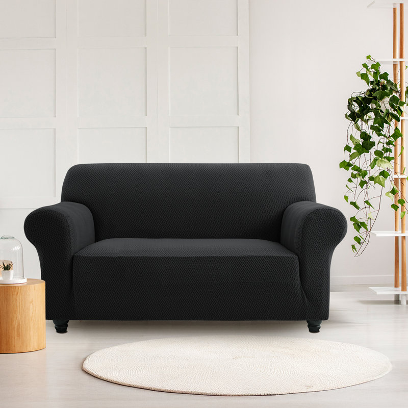 Premium Stretch Spandex Sofa Cover - Durable, Stylish & Easy-Fit Slipcover, Black, 179cm H x 224cm W - (2 Seater)