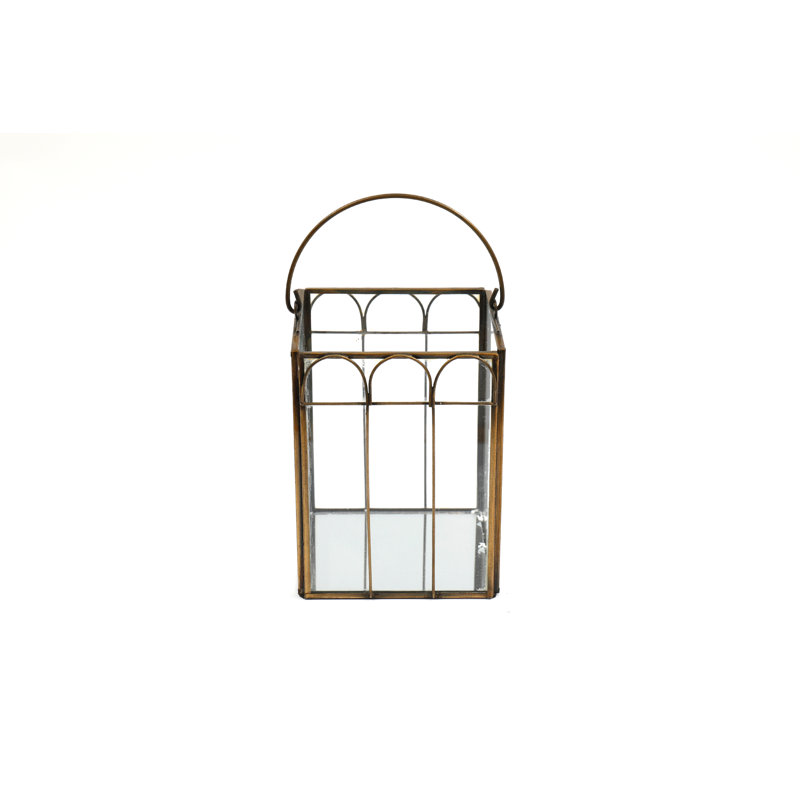 Glass Tabletop Lantern, 16cm H x 12cm W x 12cm D