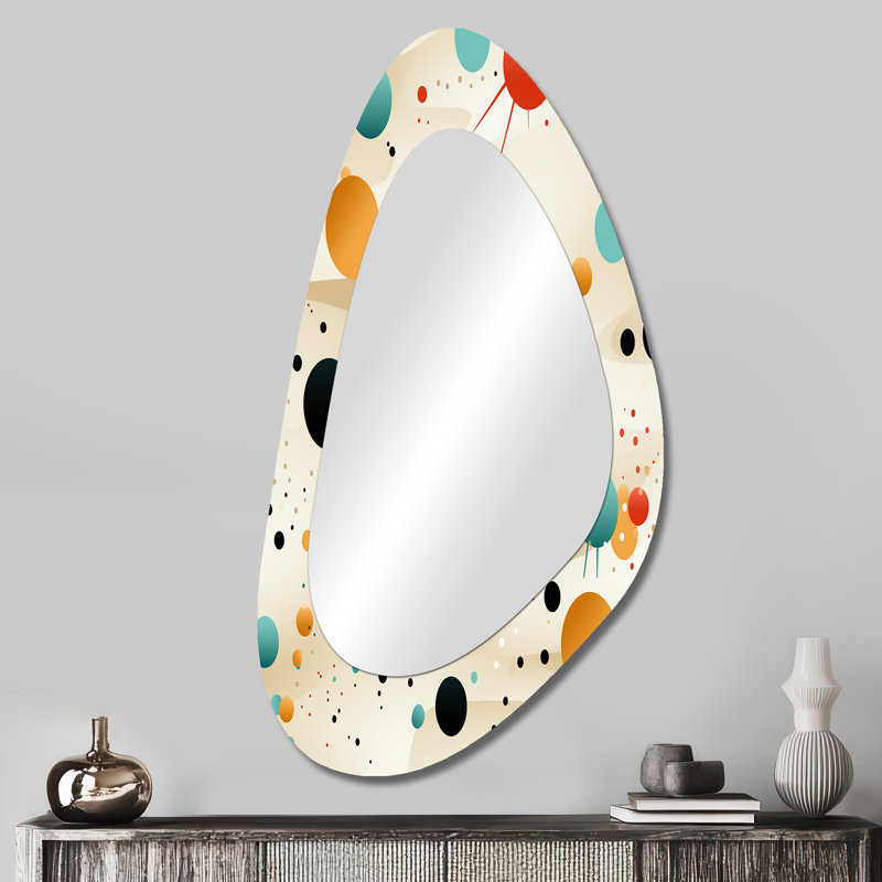Multicolore motif Mid-Century sur beige II - Miroir mural irrégulier Mid-Century