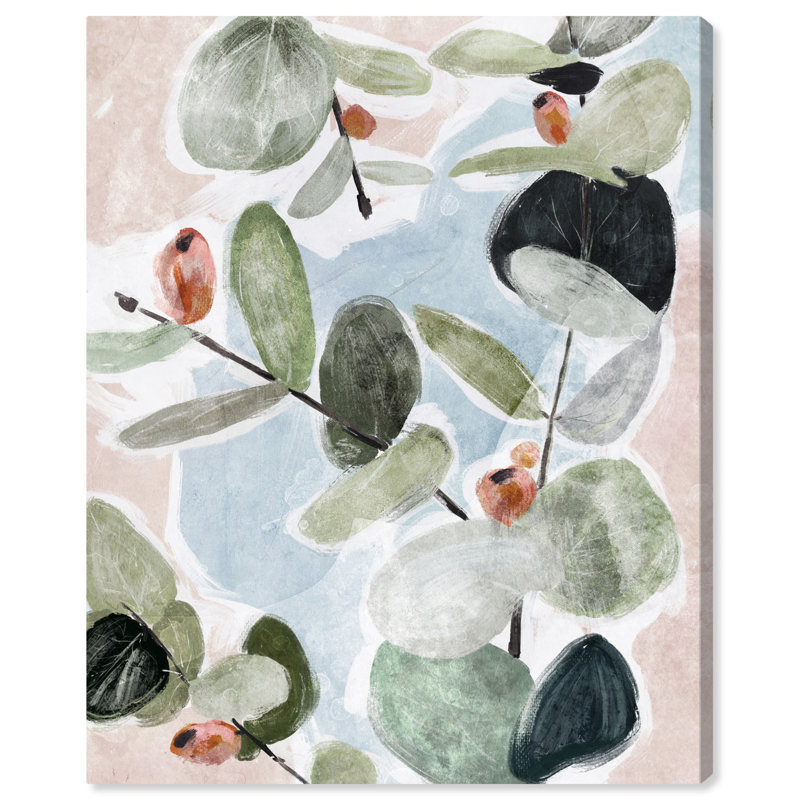 «Pastel Leafs», toile abstraite, fleurs par Art Remedy, Toile tendue, H 24 po x l 20 po