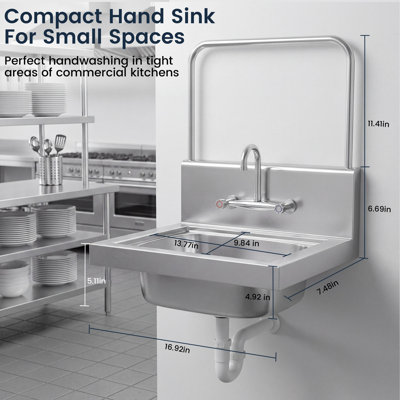 14.96 " L x 11.42 " W Stainless Steel Wall Handwash Station