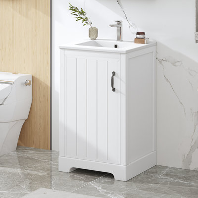 Meuble-lavabo blanc de 20 pouces avec lavabo et armoire, porte à fermeture douce, support de rangement et tablette réglable
