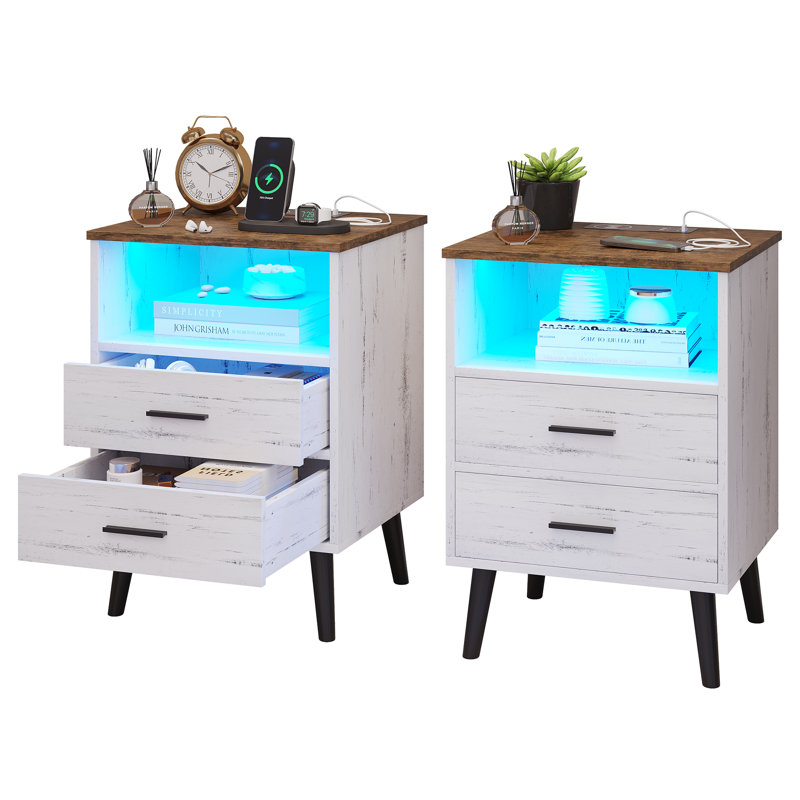 Targo 17.7'' W Nightstand Set 2, White/Brown/Black