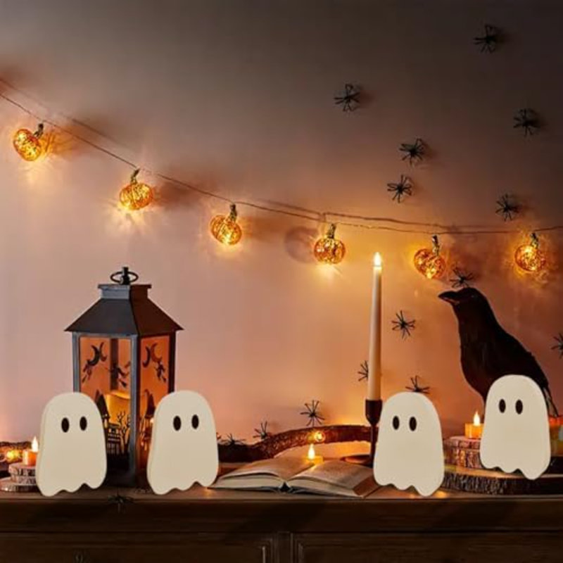 Décorations d'Halloween d'intérieur pour la maison - 6 pièces en bois de fantômes avec centre de table - Décor rustique d'Halloween à plateau à niveaux pour la table de bureau à domicile