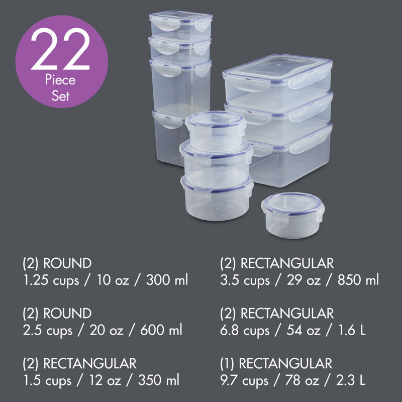 Easy Essentials Rectangular Food Storage Container Set, 22-Piece