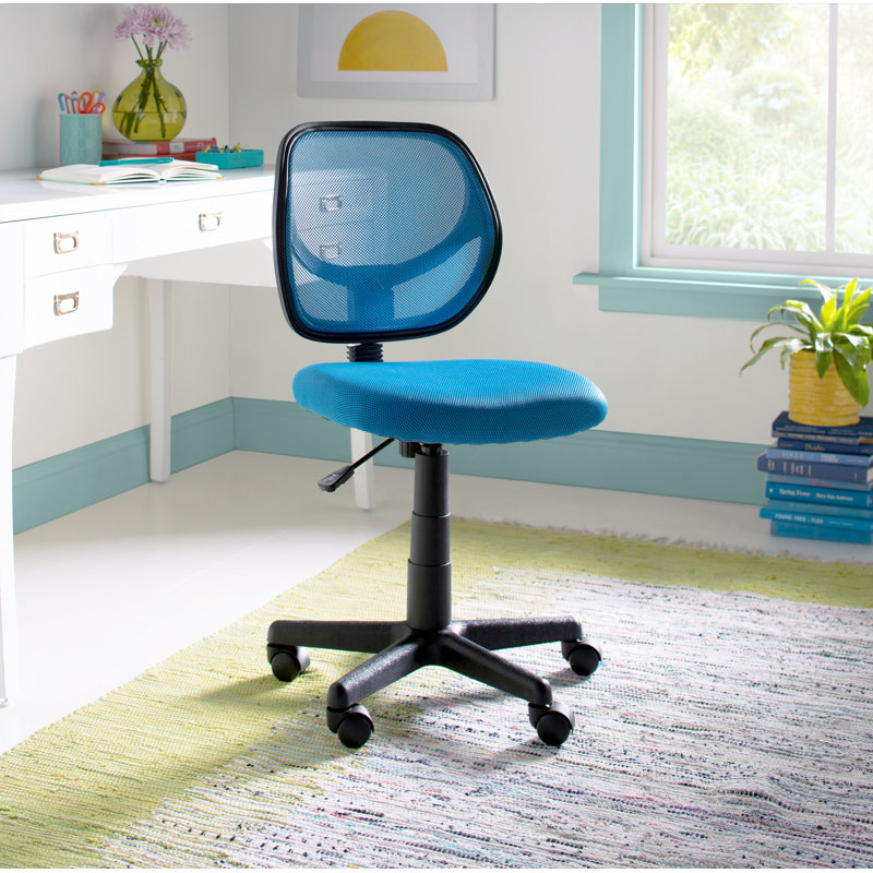 Low Back Mesh Swivel Task Office Chair with Curved Square Back, Blue, Not Included