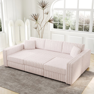 Rose contemporain avec coussins et rangement amovibles. Doux et élégant pour la chambre à coucher. Structure en métal 106,3 po en forme de U 6. Rose. Élévateur hydraulique. Confortable et élégant. Salon de la chambre à coucher. Matériaux