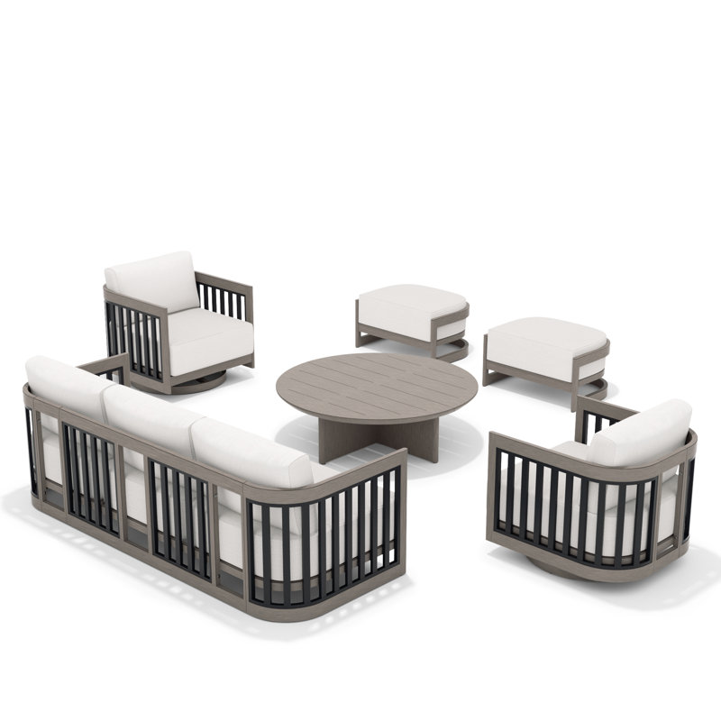 Sereno Patio 5 Person Aluminum Swivel Conversation Set With Cushions And Ottomans, Smoked Gray