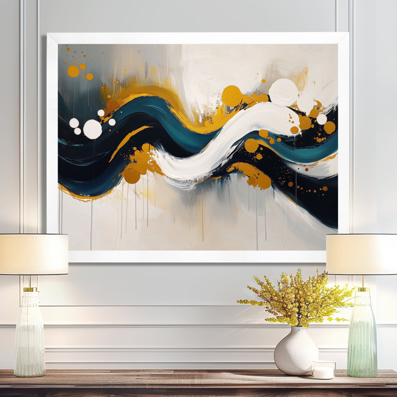 Racines et reflets de vagues abstraites I - Art abstrait spirales, H 30 po x l 40 po, Picture Framed, Blanc