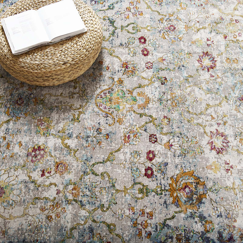 Modway Porch & Den Fauntleroy Distressed Vintage Floral Lattice Area Rug, Rectangle 4' x 6'
