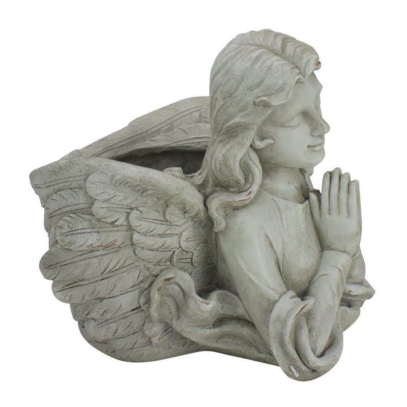 ensemble de statue de jardin buste d’extérieur en prière grise à 6 po