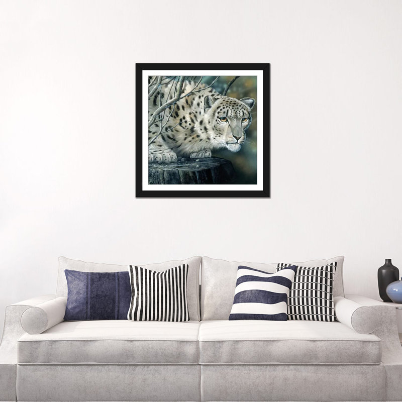 «White Tiger», impression sur toile, H 16 po x l 16 po x P 1 po, Papier d'art encadré noir, Blanc