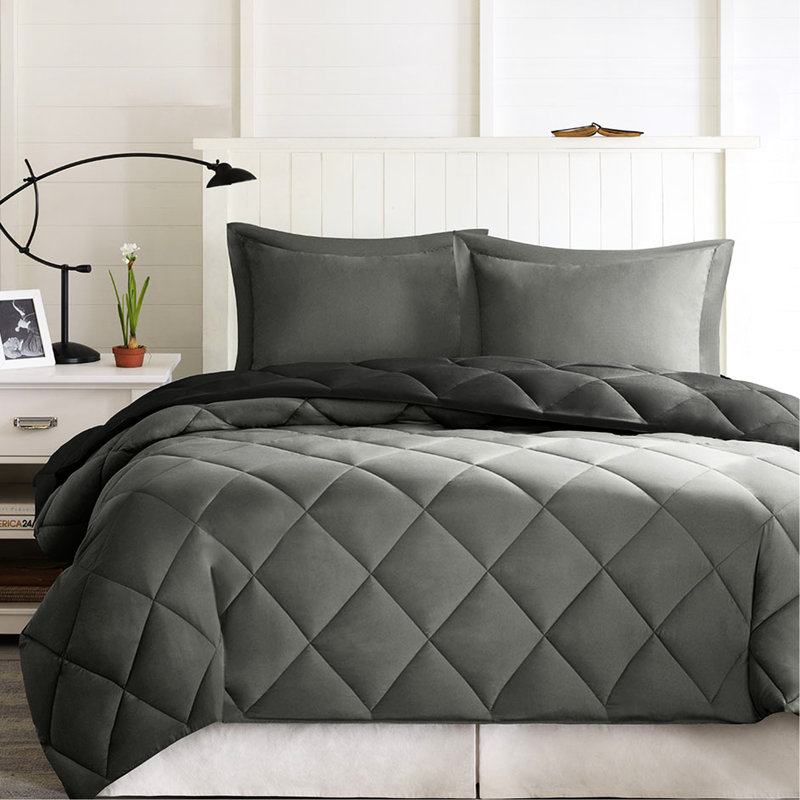 8222806818EFCEF Standard Comforter, Twin/Twin XL Comforter + 2 Additional Pieces, Black/Grey