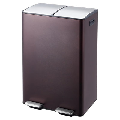 Poubelle double, poubelle de cuisine en acier inoxydable 16 gallons (2 x 30 l) avec couvercle et seau intérieur, poubelle à double compartiment et corbeille avec pédale pour bureau à domicile