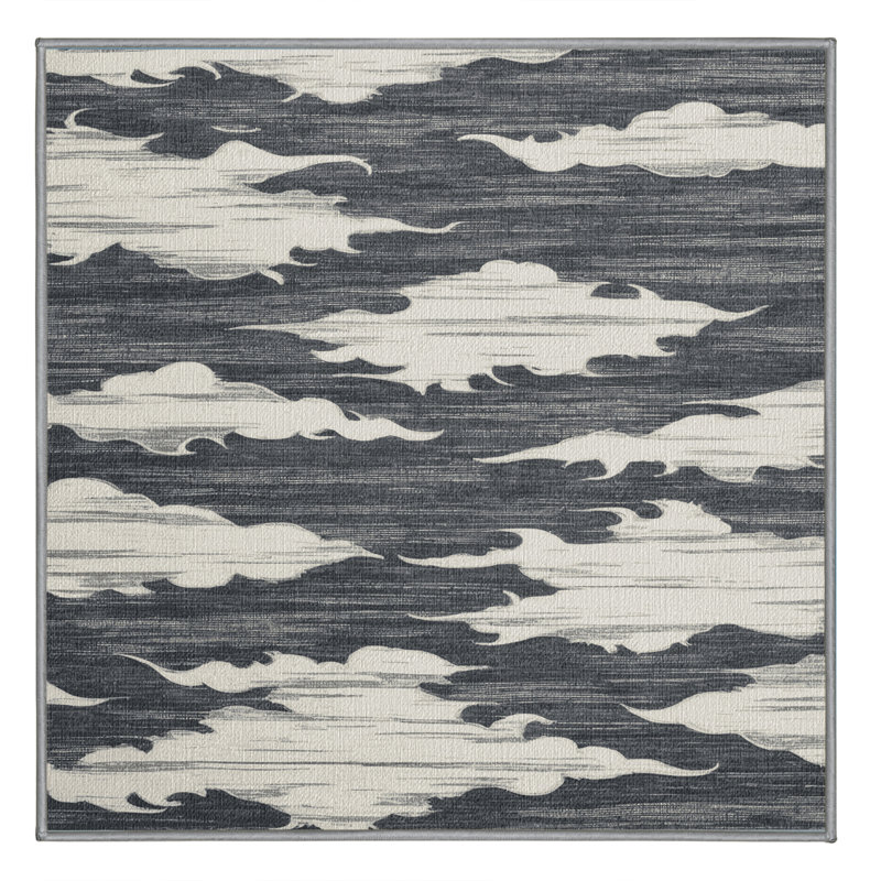 Washable Storm Clouds Hawaiian Area Rug, Square 6'
