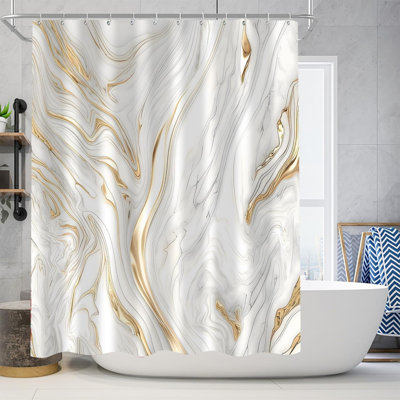 Luxury White Gold Marble Bathroom Set, 4 Pack Shower Curtain With Rugs And Toilet Cover