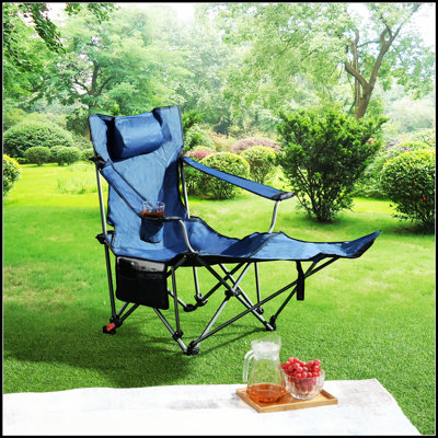 Chaise de camping d'extérieur avec inclinaison réglable, poches latérales, porte-gobelet et sac de transport pour un confort portatif