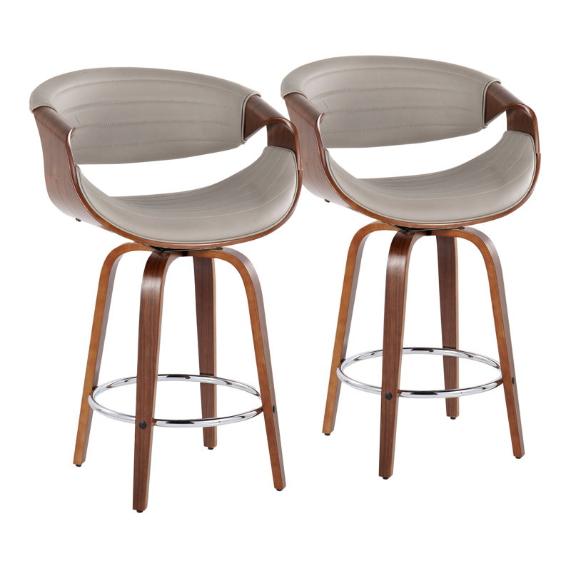 Arabelle Swivel Counter & Bar Stool, Counter Stool (26" Seat Height), Walnut/Chrome, Gray
