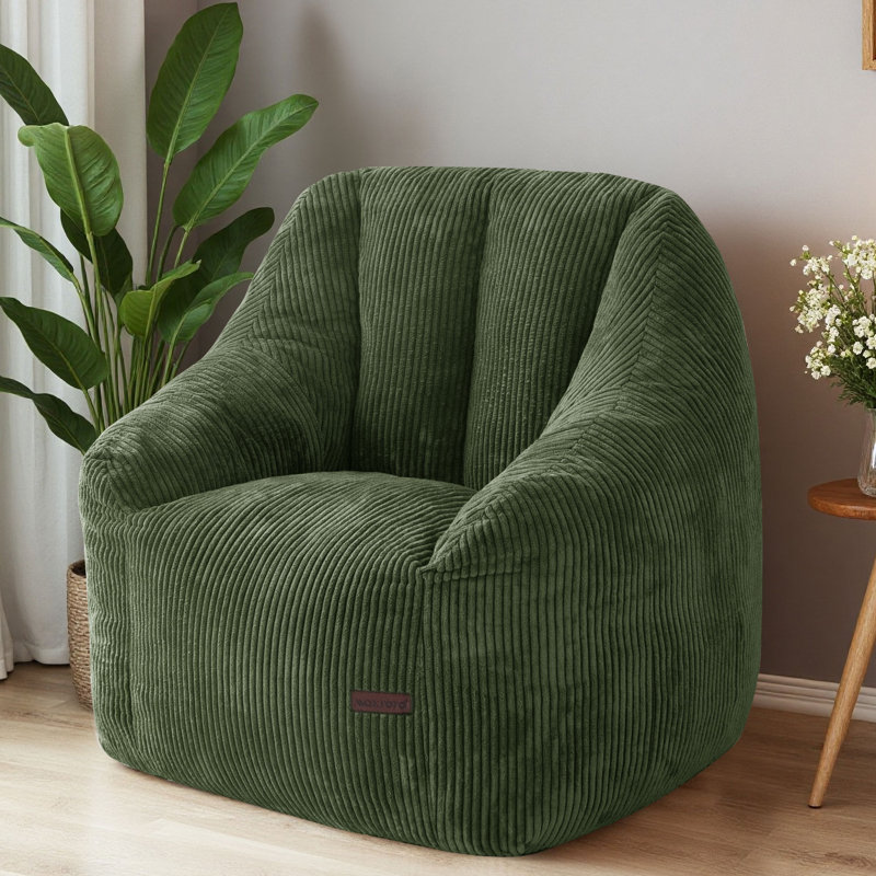 Corduroy Bean Bag Sofa Chair Cozy Living Room Chair Stuffed Floor Sofa Compression Sofa, Green-Corduroy