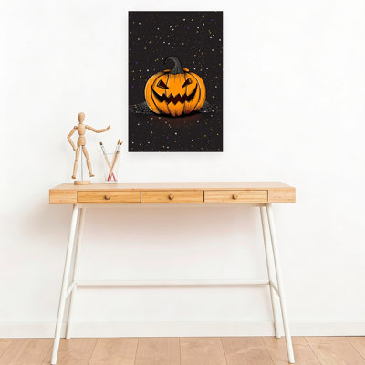 Affiche murale abstraite contemporaine représentant une citrouille d'Halloween effrayante, une araignée et un paysage d'automne