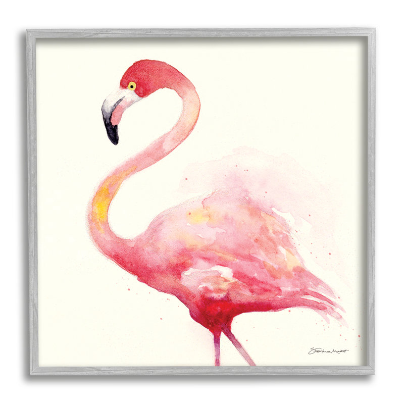 «Minimal Flamingo Bird», aquarelle noire encadrée par Stephanie Workman Marrott, H 12 po x l 12 po x P 1,5 po