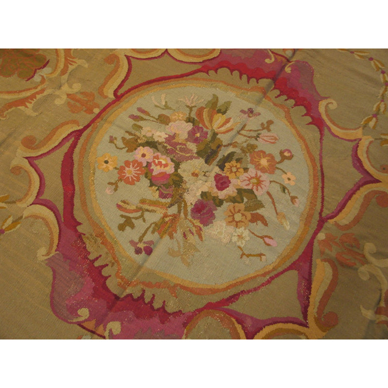 Small Room Size Antique Square French Charles X Style Flatwoven Aubusson Rug