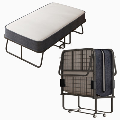 Lit simple pliant avec matelas en mousse de 5 po et roues verrouillables