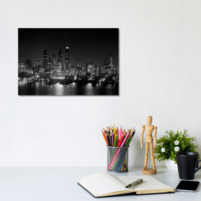 1950s Night Skyline Empire State Building Above Hudson River Midtown Manhattan New York City USA - Wrapped Canvas Print