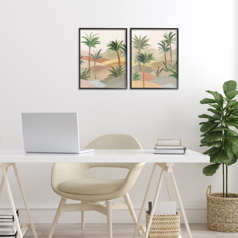 Ensemble de 2 giclées encadrées Exotic Desert Oasis, design par Ian C., H 14 po x l 11 po, Giclée encadrée noir minuit