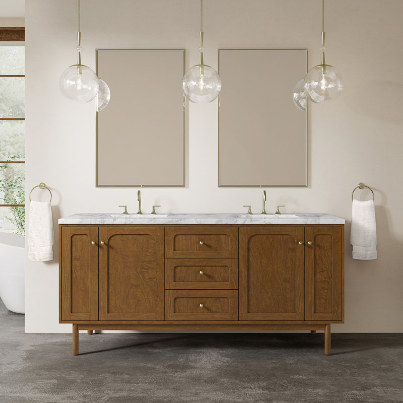 Laurent 72'' W Double Bathroom Vanity Base, Honey Oak