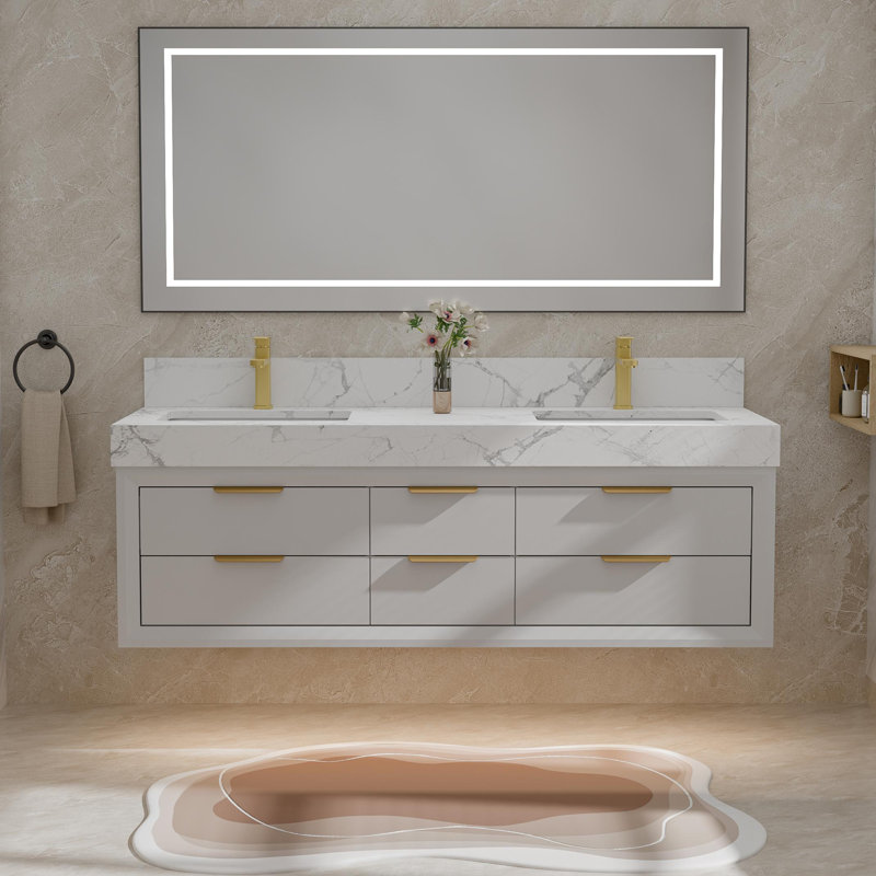 Armoire murale 60 po, Or brossé, Blanc, 60"