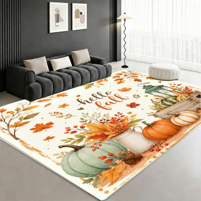 Tapis d'intérieur à motif d'automne, citrouille, lanterne et feuilles, toucher velours doux, antidérapant, décoration intérieure colorée pour entrée, cuisine, chambre, appartement