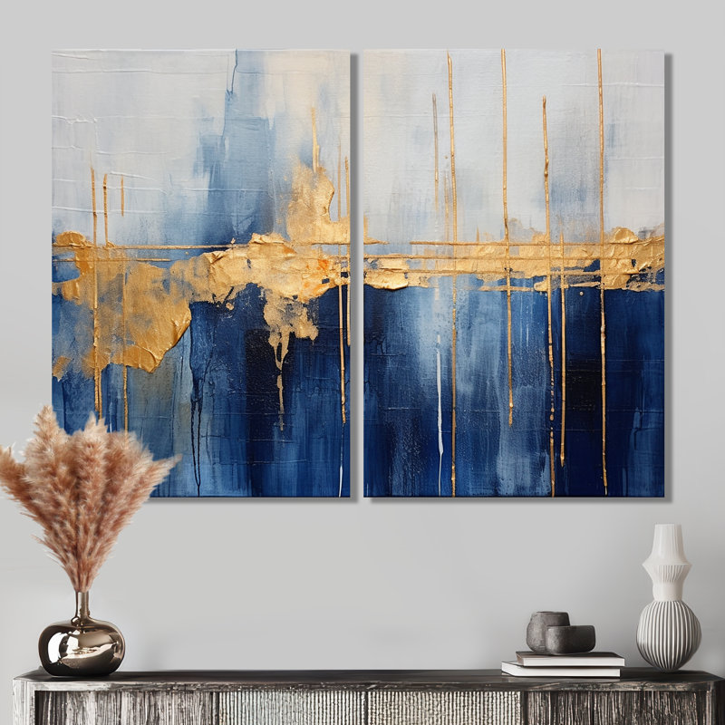 Tissu du temps abstrait bleu et or IV - impressions d'art moderne sur toile, Wrapped Canvas, Does Not Apply, 36" H x 48" W