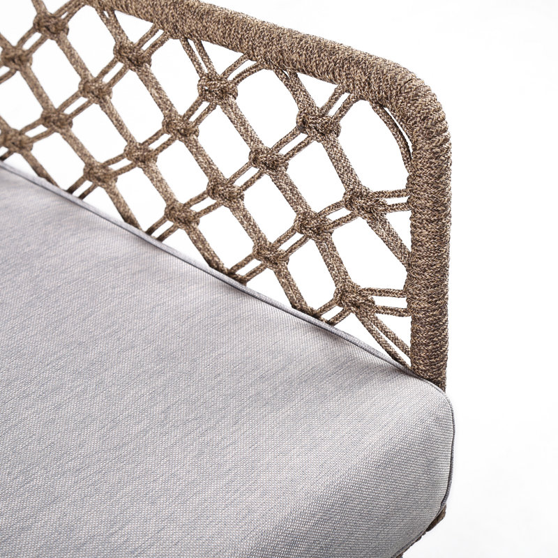 Méridienne en acier pour l'intérieur et l'extérieur, corde, coussin gris amovible, assise stable et confortable, facile à nettoyer et à entretenir