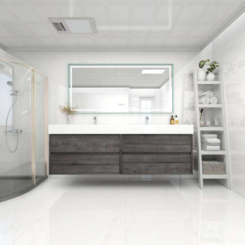 Meuble-lavabo double 84 po, Chêne fumé