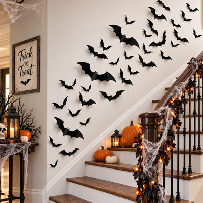 100-Piece 3D Halloween Bat Wall Stickers for Indoor and Outdoor Decor