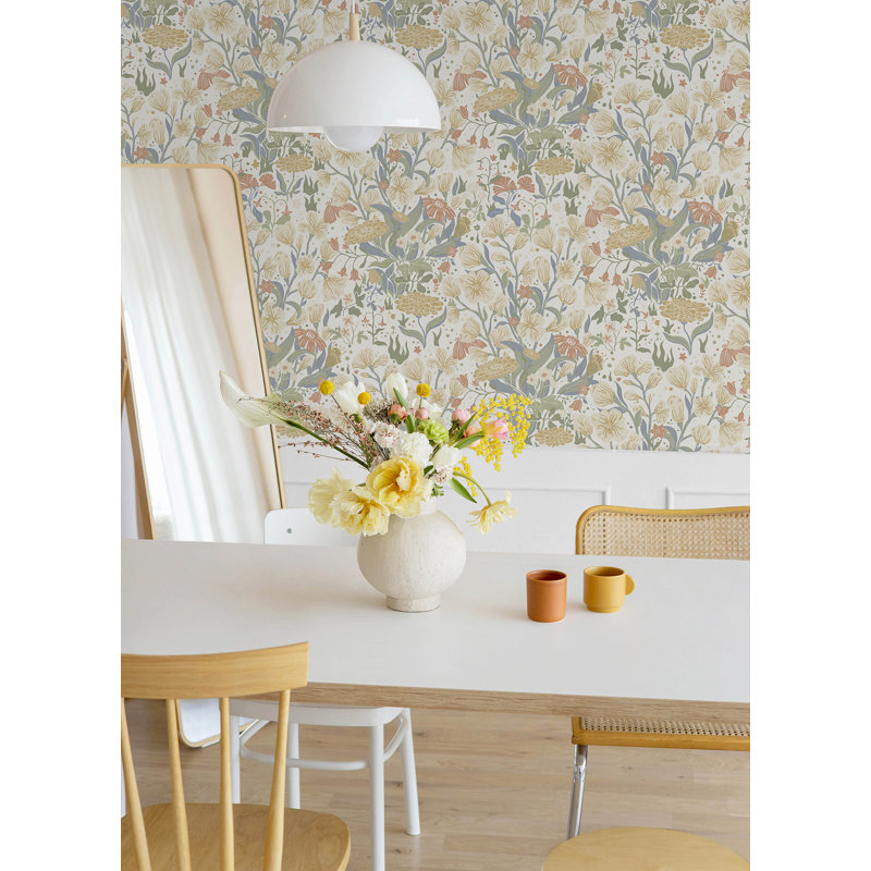 Rouleau de papier peint L 33 pi x l 20,9 po Bixby, Beige / Rouge / Vert