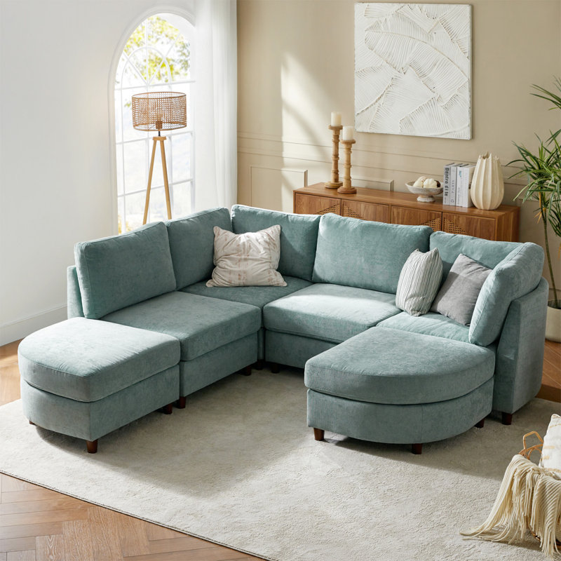 Canapé modulaire avec repose-pieds Dayman l 125 po, Chenille sauge