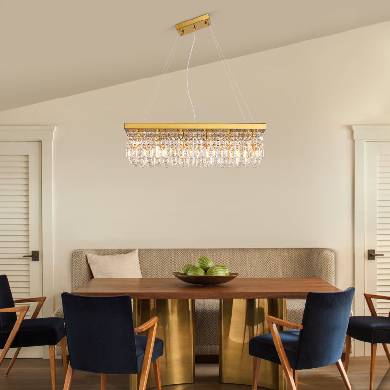 Anacelia 10-Light Crystal Rectangle Chandelier, 31.5'' L x 10'' W x 10'' H, Gold