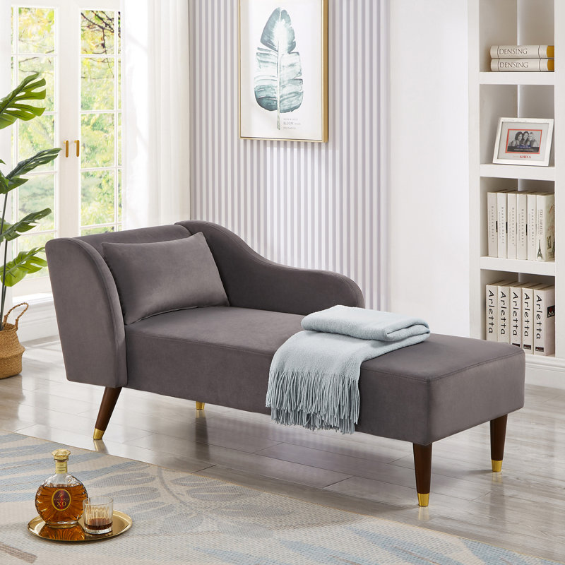 Chaise longue moderne en velours gris avec surface à griffes - structure stable
