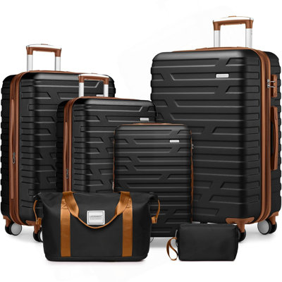 Luggage Sets 6 Piece With Duffel Bags, Hardside Expandable Suitcases With Spinner Wheels TSA Lock, Black