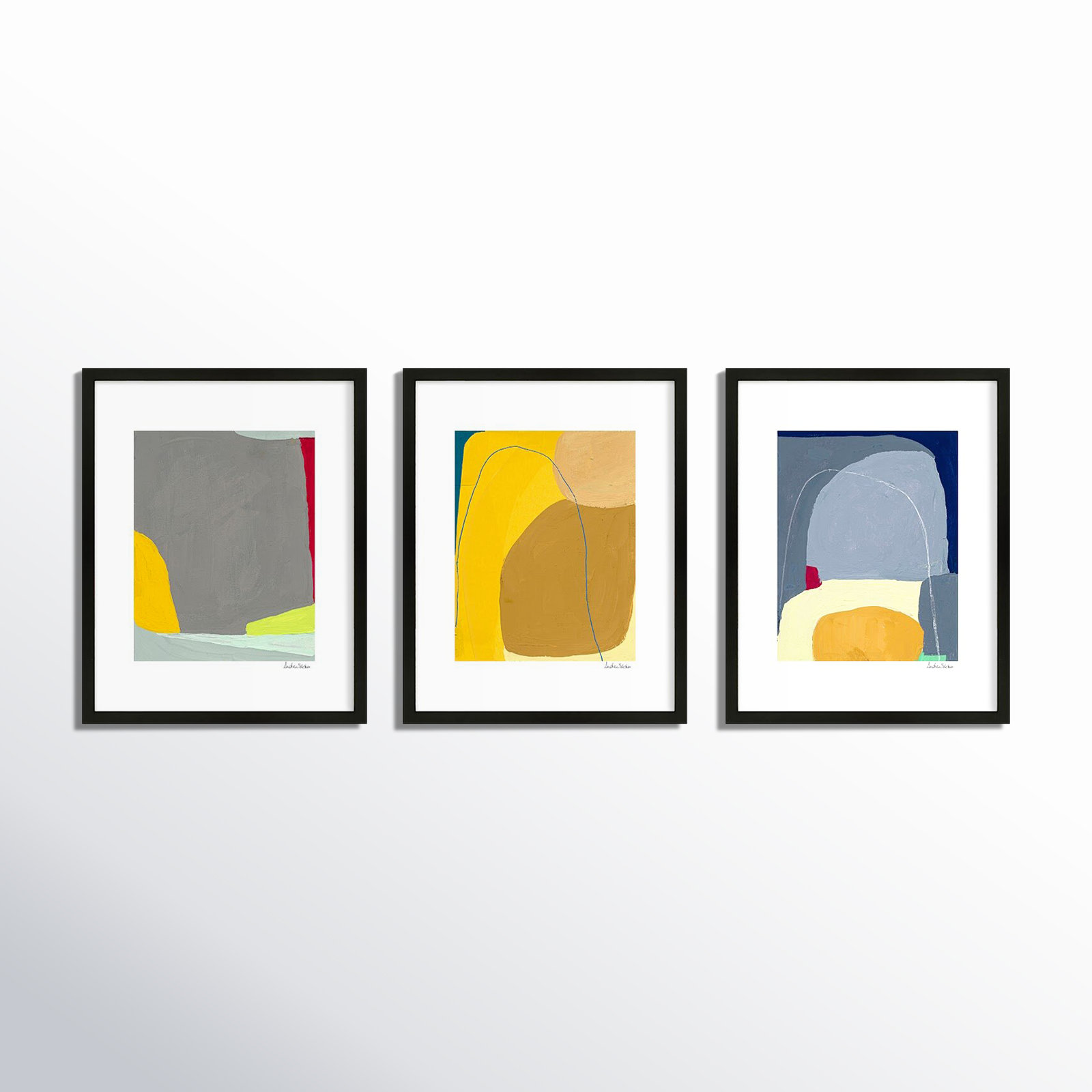 Color Meditation Trio 2. Set Of 3 by Andrea Stokes, Black Framed, 20" H x 16" W x 1.25" D