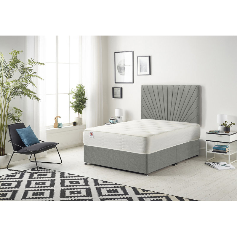 Pleasanton Linen Divan Bed Set with Sprung Memory Foam Mattress and Headboard, Super King (6'), Silver, No Drawer