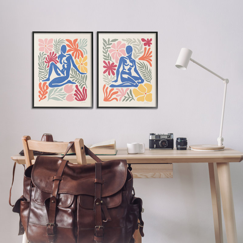Abstrait jardin féminin, ensemble de 2 giclées encadrées par Janelle Penner, Giclée encadrée noir minuit, H 20 po x l 16 po
