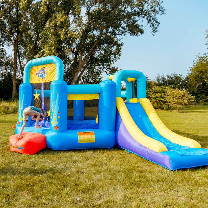 Large Blue and Yellow Inflatable Bounce House with Slide