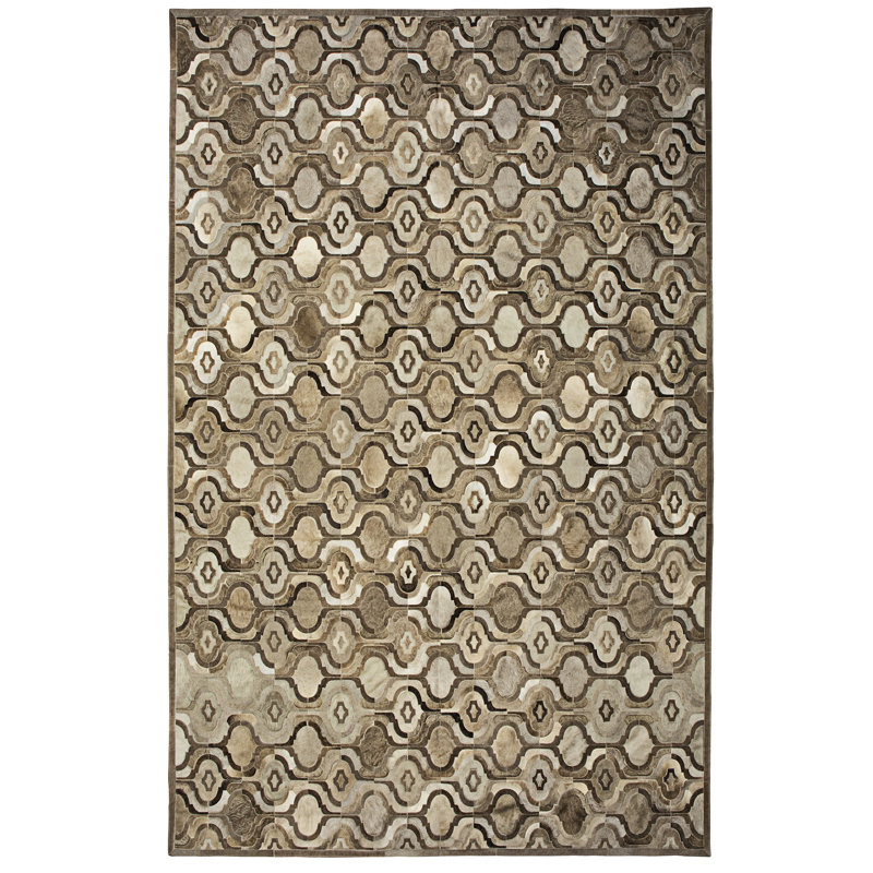 Tapis décoratif de Ivoire/taupe fait à la main Tobler, 10 x 14