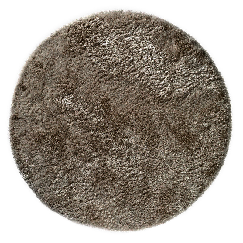 Plush Deep Pile Shaggy Taupe Rug, Round 150cm