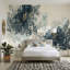 Papier peint botanique, feuilles d'aquarelle, panneau mural feuillage bleu marine-861854311-861854304