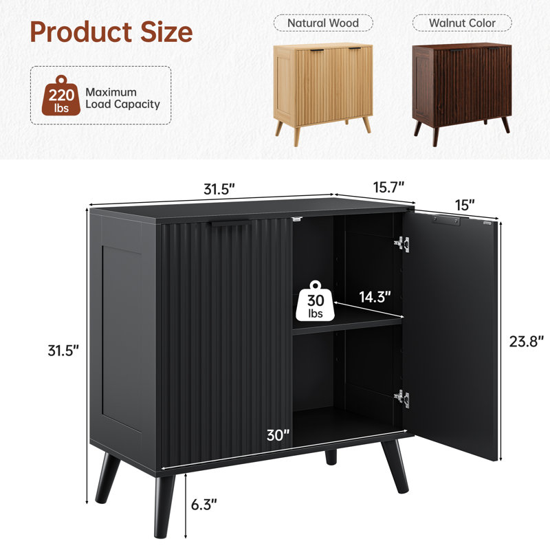 31.5’’ Sideboard Storage Cabinet With Doors & Shelves, Black