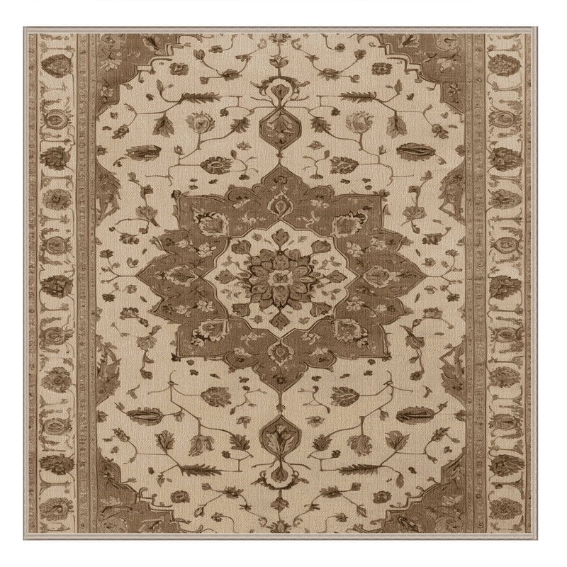Tapis brun Tabriz lavable à la machine, Carré 6 pi
